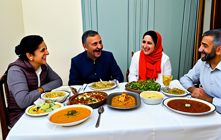 **

A family gathered around a table during Iftar, the breaking of the fast during Ramadan. The table is laden with traditional Turkish dishes: soups, salads, grilled meats, desserts, and fruits. The scene is warm and inviting, filled with laughter and conversation. Fully clothed, modest attire, appropriate content, safe for work, perfect anatomy, natural proportions, family-friendly, professional photography, high quality.

**