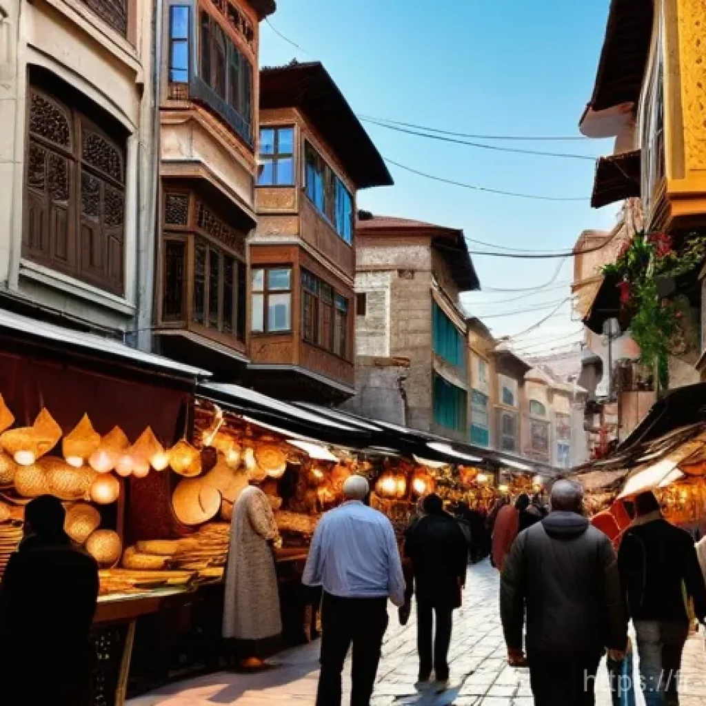 튀르키예 역사적 배경의 영화 촬영지 - "A vibrant and bustling street scene in a historic Turkish city, reminiscent of Istanbul's Grand Baz...