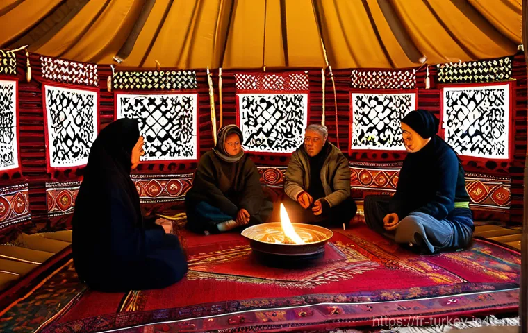 튀르키예 유목민 생활 방식 - **Prompt 1: "A panoramic shot of a Turkish nomadic family on horseback and leading camels across a v...