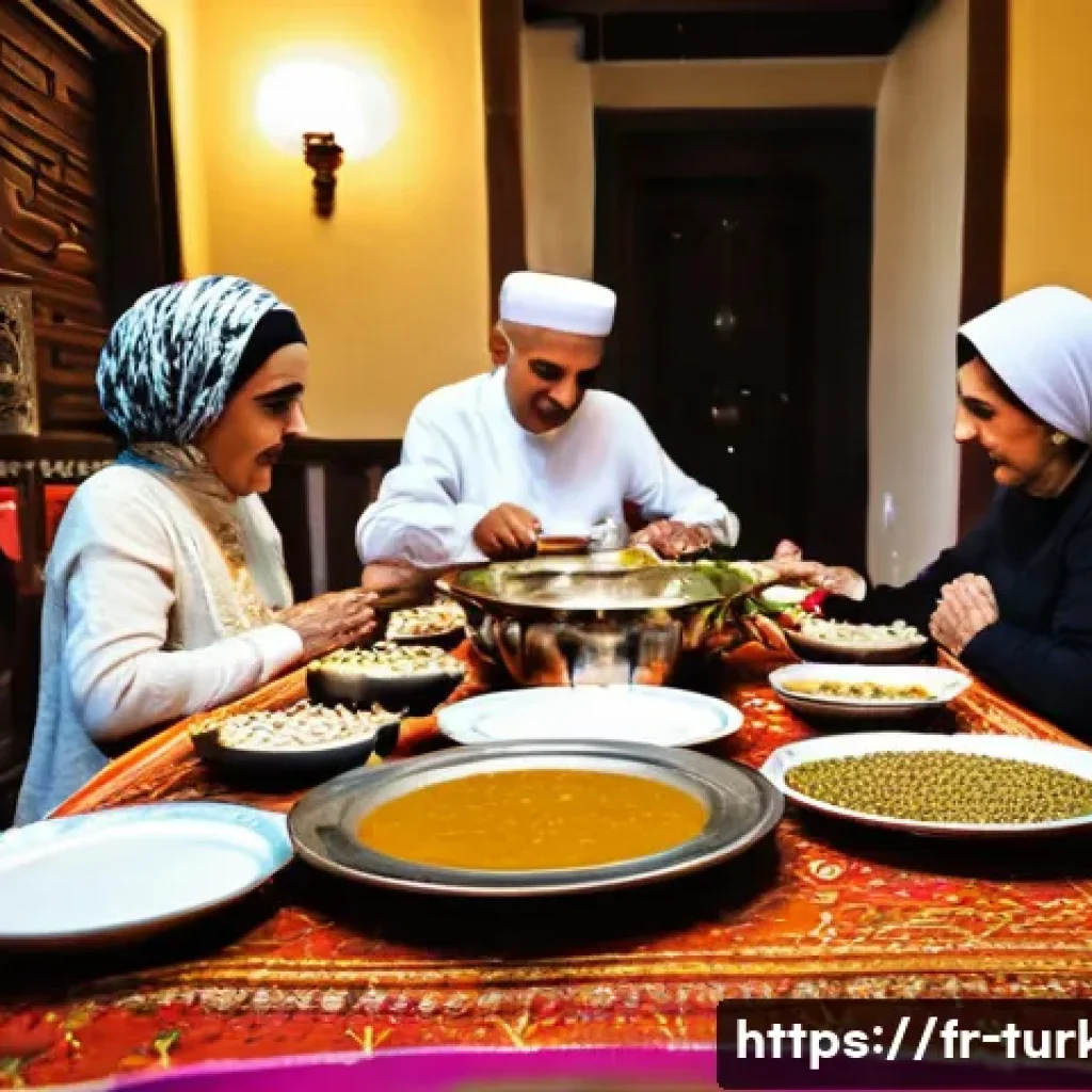 튀르키예 이슬람 축제와 행사 - **Ramadan Iftar in a Traditional Turkish Home:**
    "A heartwarming scene depicting a Turkish famil...