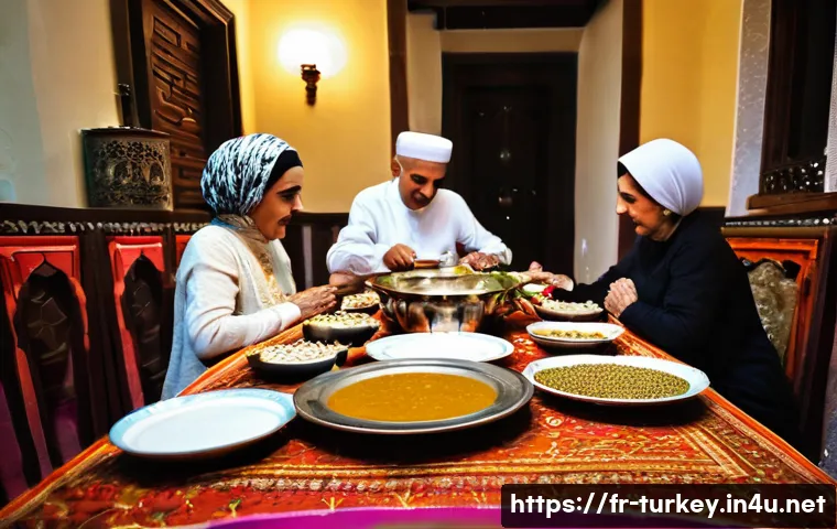 튀르키예 이슬람 축제와 행사 - **Ramadan Iftar in a Traditional Turkish Home:**
    "A heartwarming scene depicting a Turkish famil...