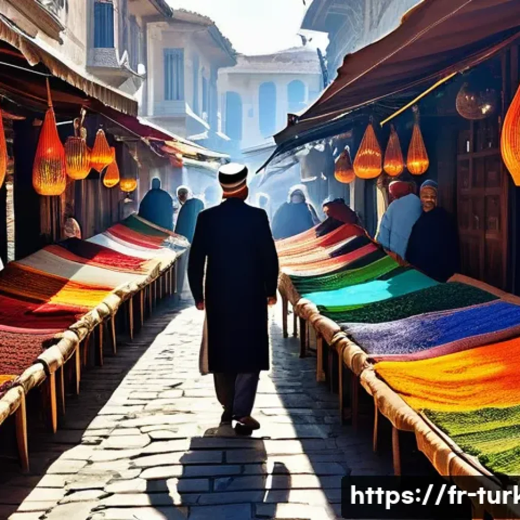 튀르키예에서의 단체 여행 가이드 - A vibrant traditional Turkish bazaar scene with a diverse group of travelers led by a local guide, n...