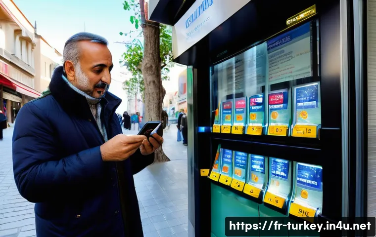 튀르키예 화폐 단위와 환전 팁 - A detailed street scene in a bustling Turkish city center showing a traveler exchanging euros for Tu...