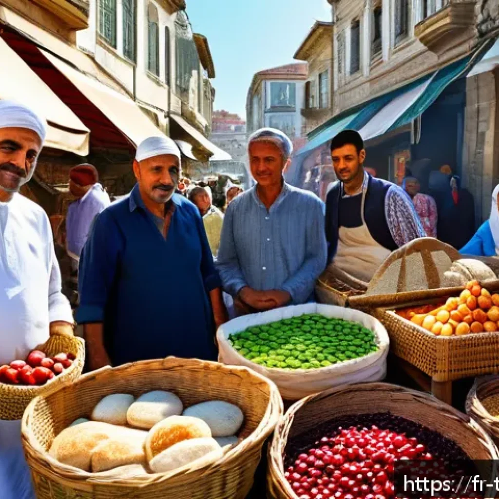 튀르키예의 농업과 주요 생산물 - A vibrant Turkish farmers' market scene in Istanbul during early morning, showcasing local farmers—m...