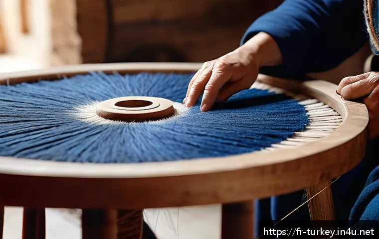 튀르키예의 공예 및 직조 마스터 - A traditional Turkish weaving workshop scene, featuring artisans meticulously hand-spinning lamb's w...