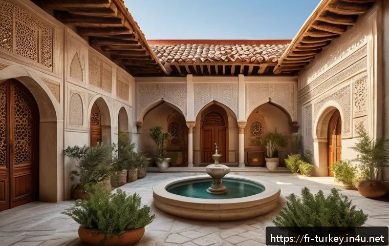 튀르키예의 전통 가옥 구조 - A traditional Ottoman house exterior showcasing natural materials like intricately carved wooden bea...