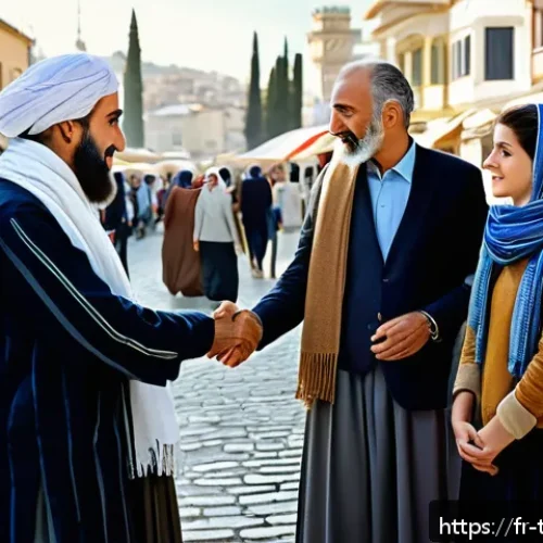 튀르키예의 문화적 금기 사항 - A respectful Turkish street scene showing a diverse group of people dressed modestly according to tr...