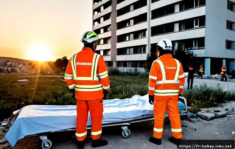 튀르키예에서 발생한 주요 사건사고 - Photorealistic earthquake emergency response in southern Türkiye, rescue workers in plain safety hel...